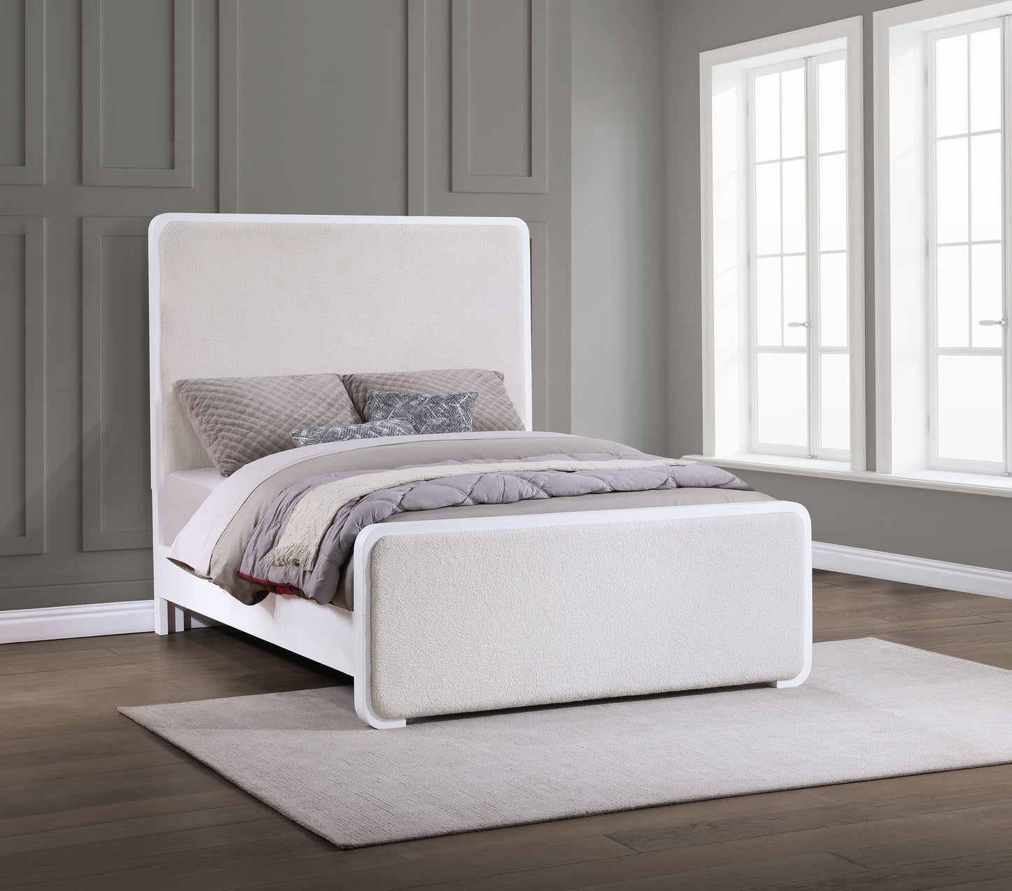 hillcrest upholstered eastern king panel bed pearl white