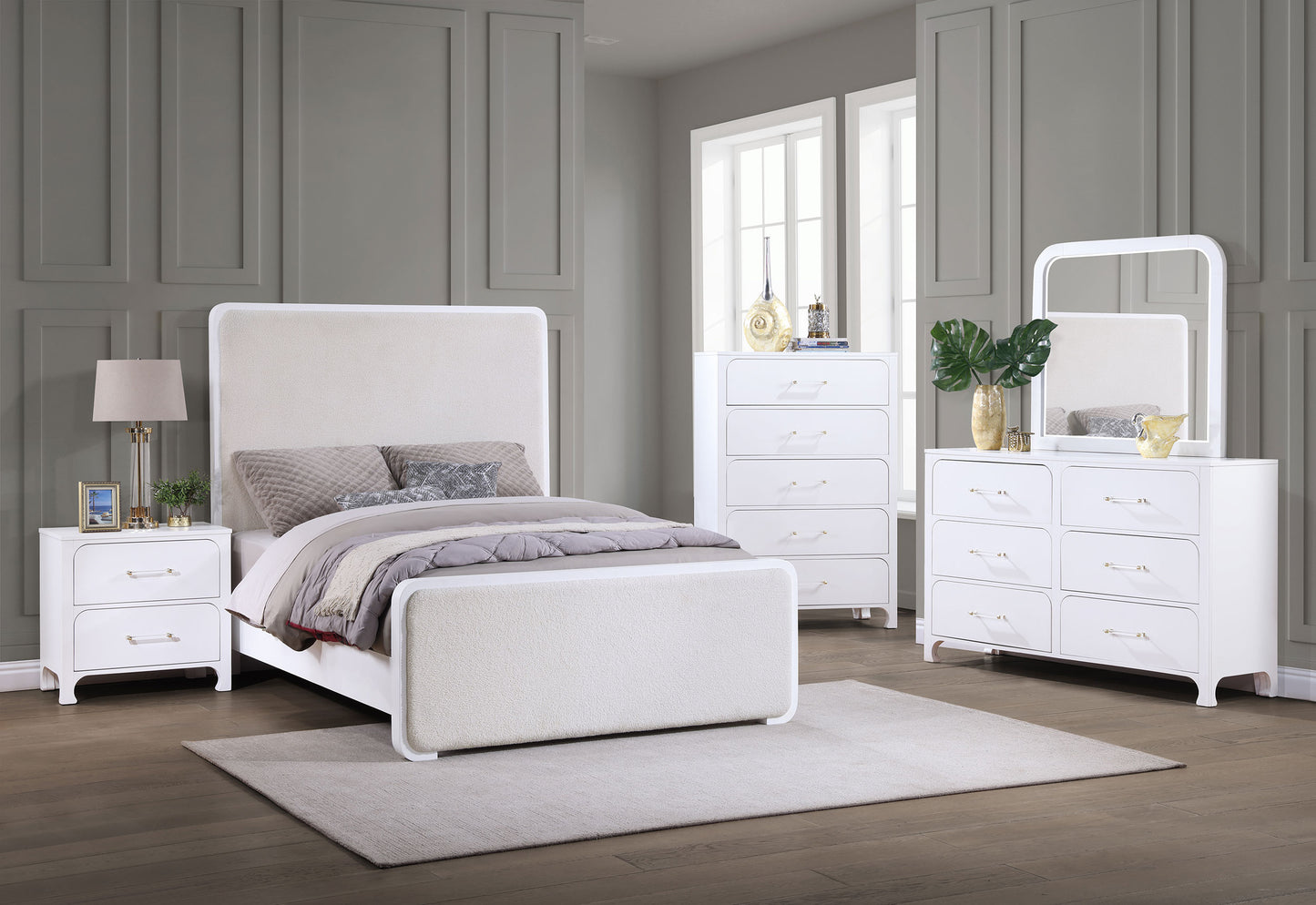 hillcrest upholstered eastern king panel bed pearl white