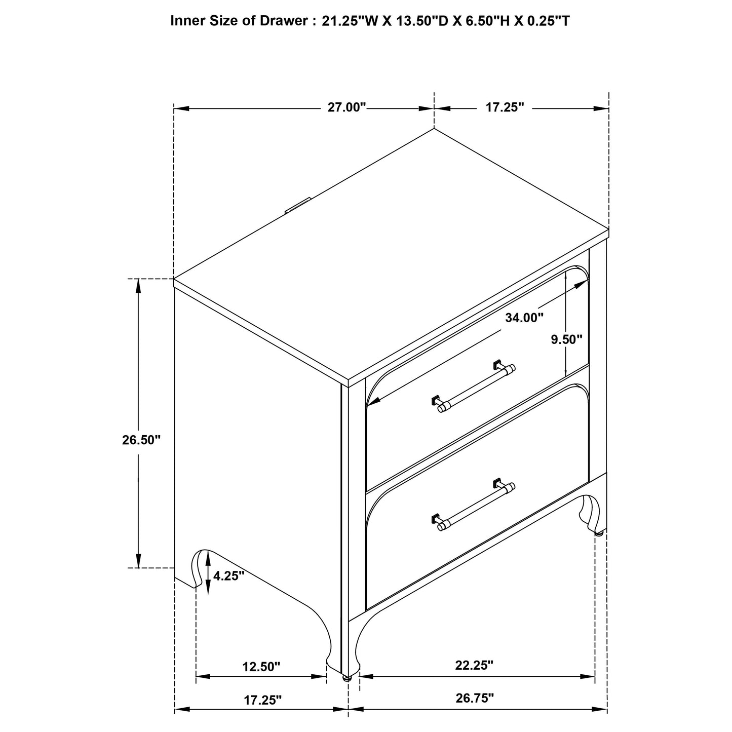 hillcrest 2-drawer nightstand pearl white