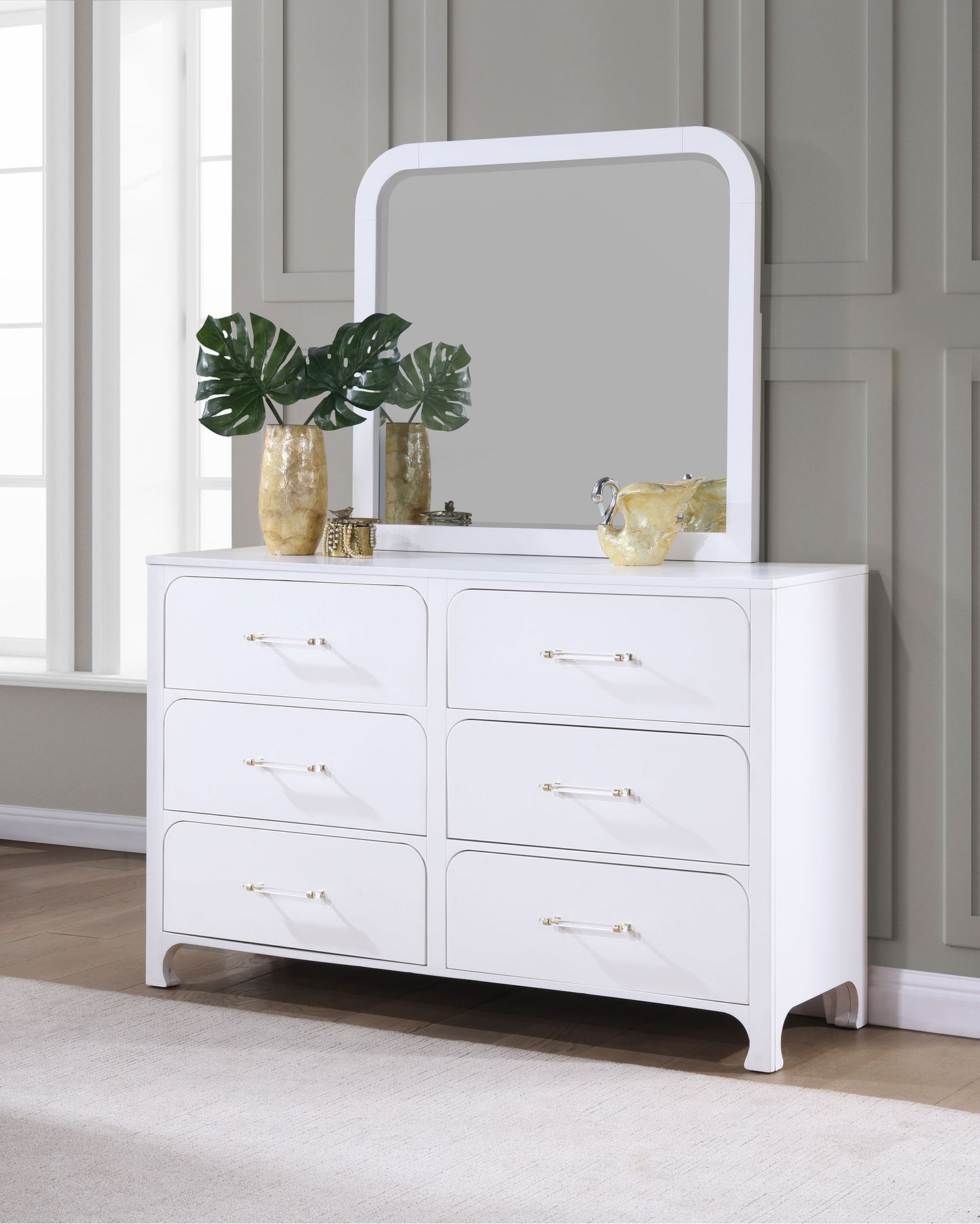 aghes 6-drawer dresser with mirror pearl whitepearl white