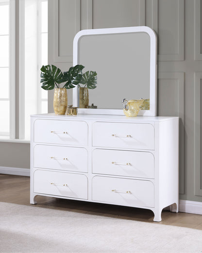 Aghes 6-drawer Dresser with Mirror Pearl WhitePearl White