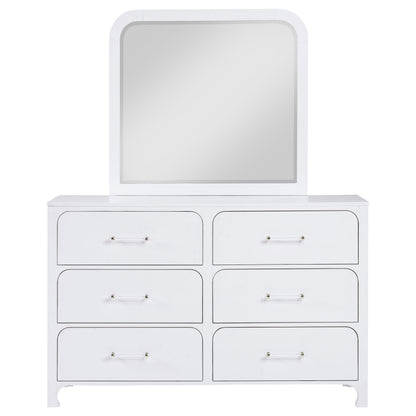 Aghes 6-drawer Dresser with Mirror Pearl WhitePearl White