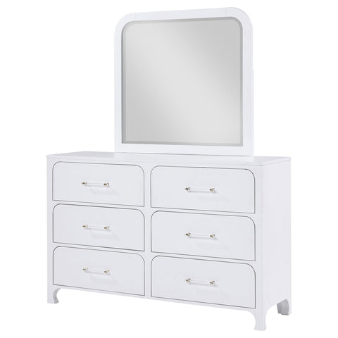 Aghes 6-drawer Dresser with Mirror Pearl WhitePearl White