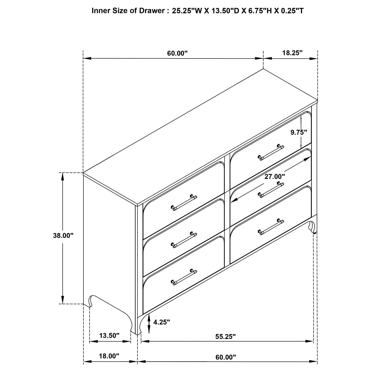 hillcrest 6-drawer dresser pearl white