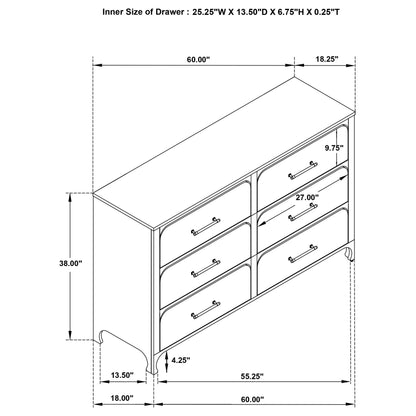 Hillcrest 6-drawer Dresser Pearl White