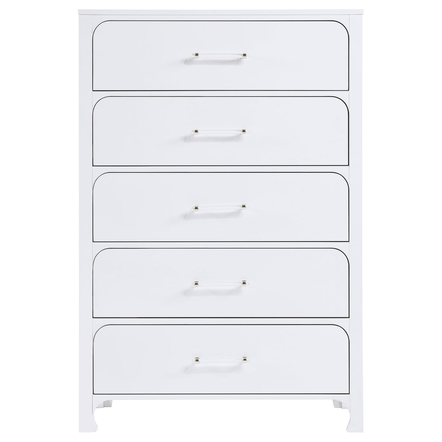 hillcrest 5-drawer bedroom chest pearl white