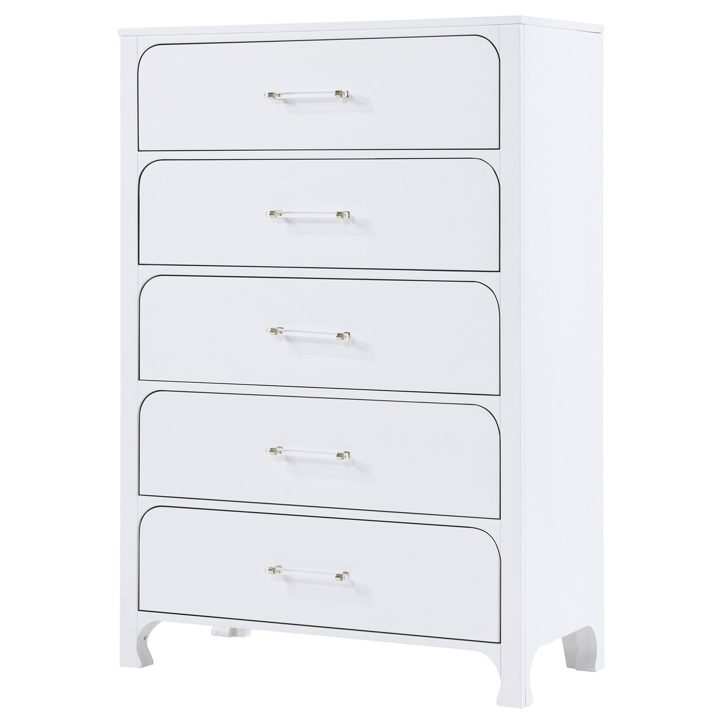 hillcrest 5-drawer bedroom chest pearl white