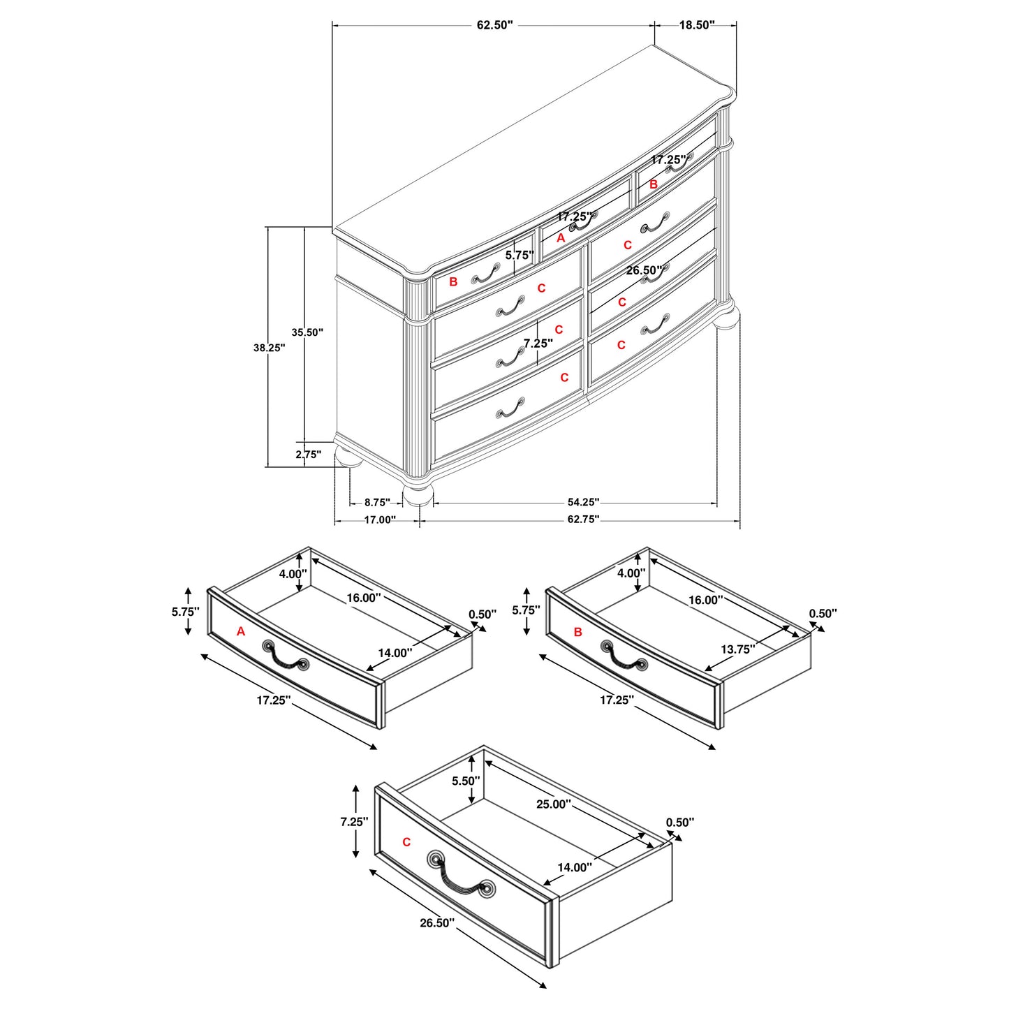 stillwood 9-drawer dresser black