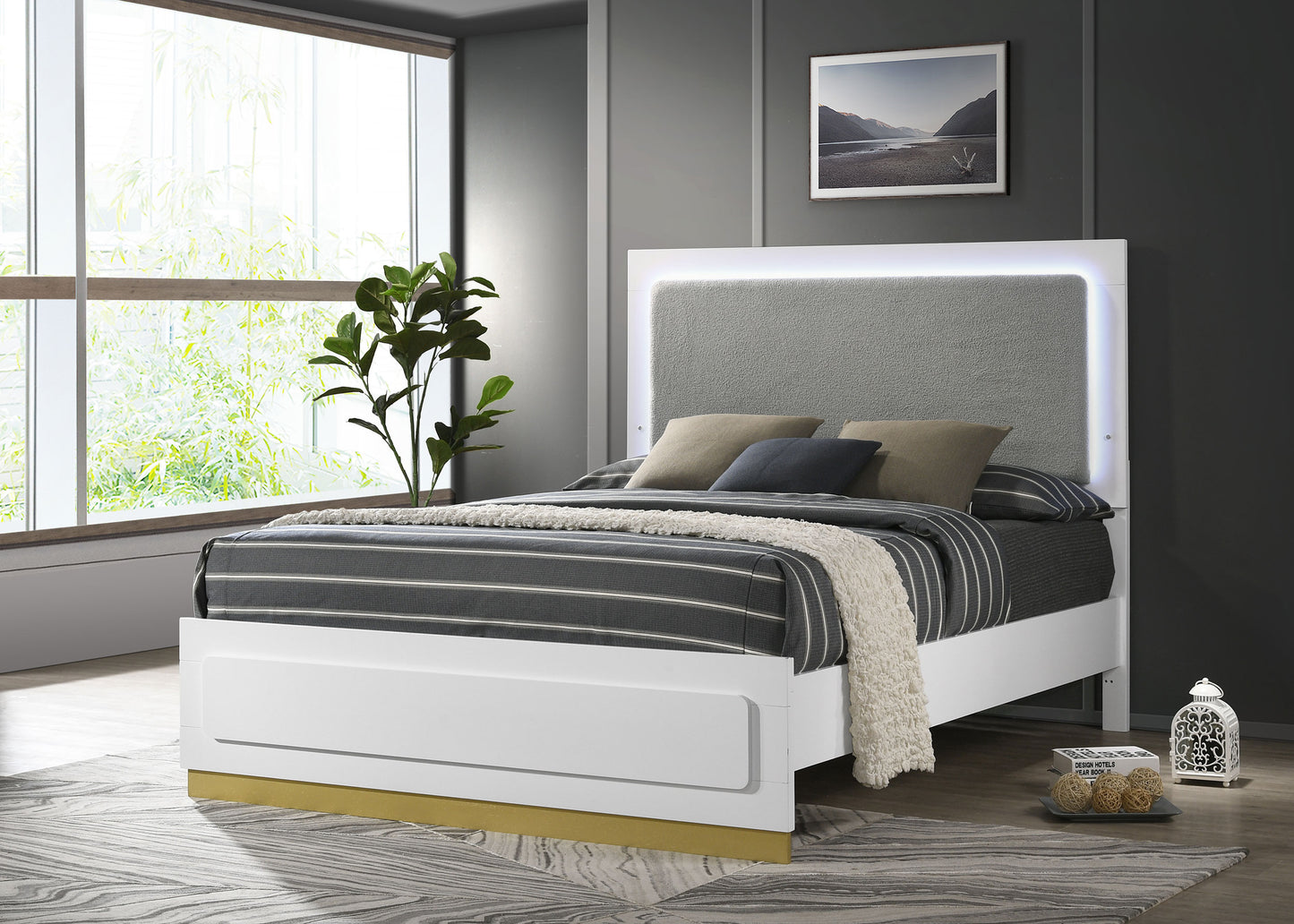 winslow wood eastern king led panel bed white