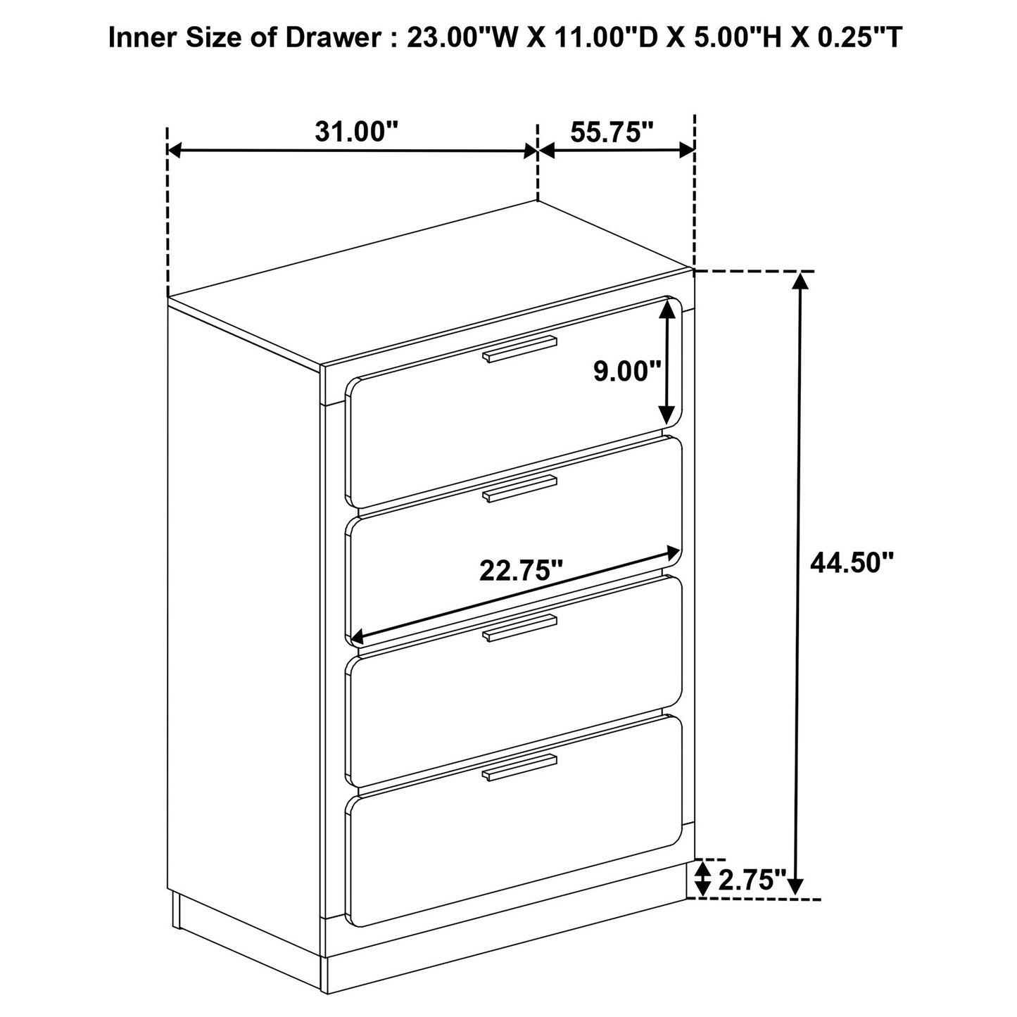 winslow 4-drawer bedroom chest white