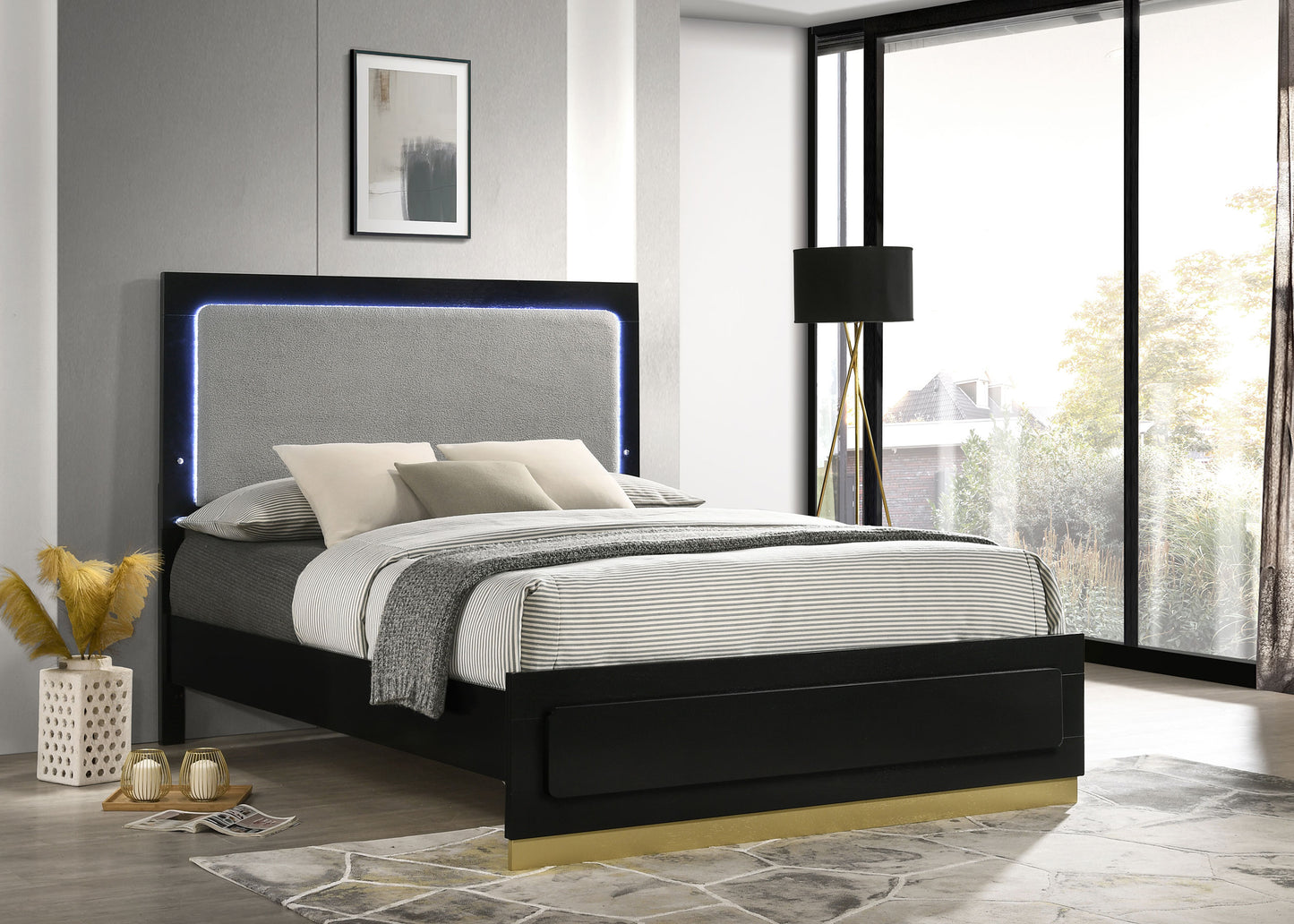 winslow wood eastern king led panel bed black