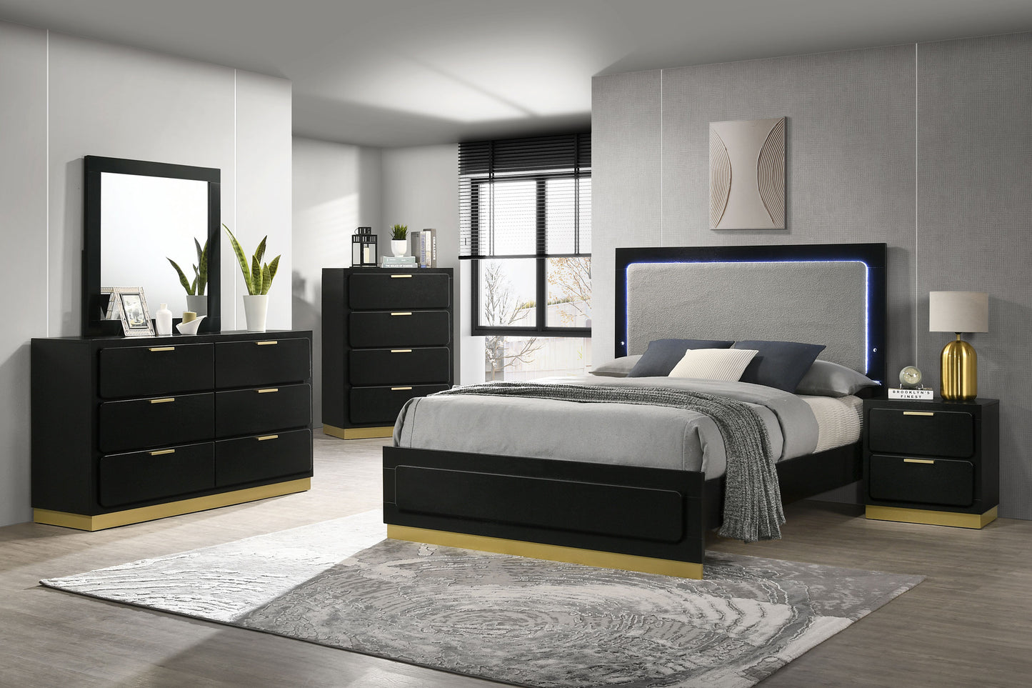 winslow wood eastern king led panel bed black