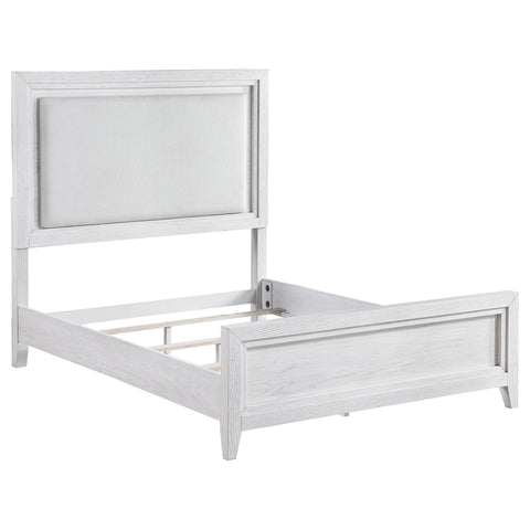 Marie Eastern King Upholstered Panel Bed Distressed WhiteDistressed White