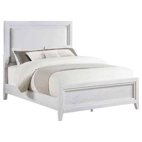 Marie Eastern King Upholstered Panel Bed Distressed WhiteDistressed White