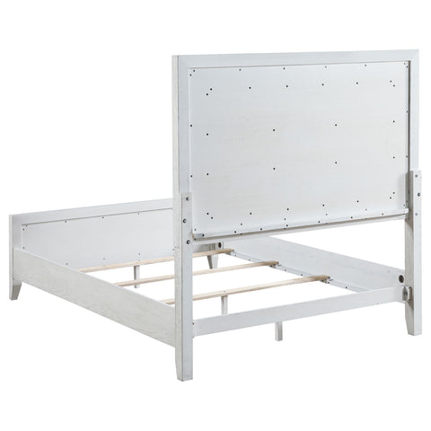 Marie Eastern King Upholstered Panel Bed Distressed WhiteDistressed White