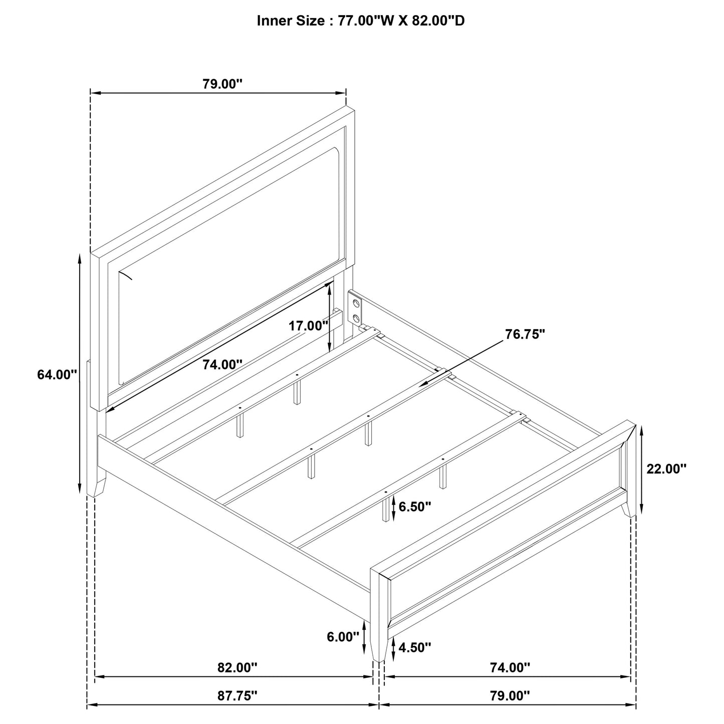 gunnison eastern king led panel bed distressed white