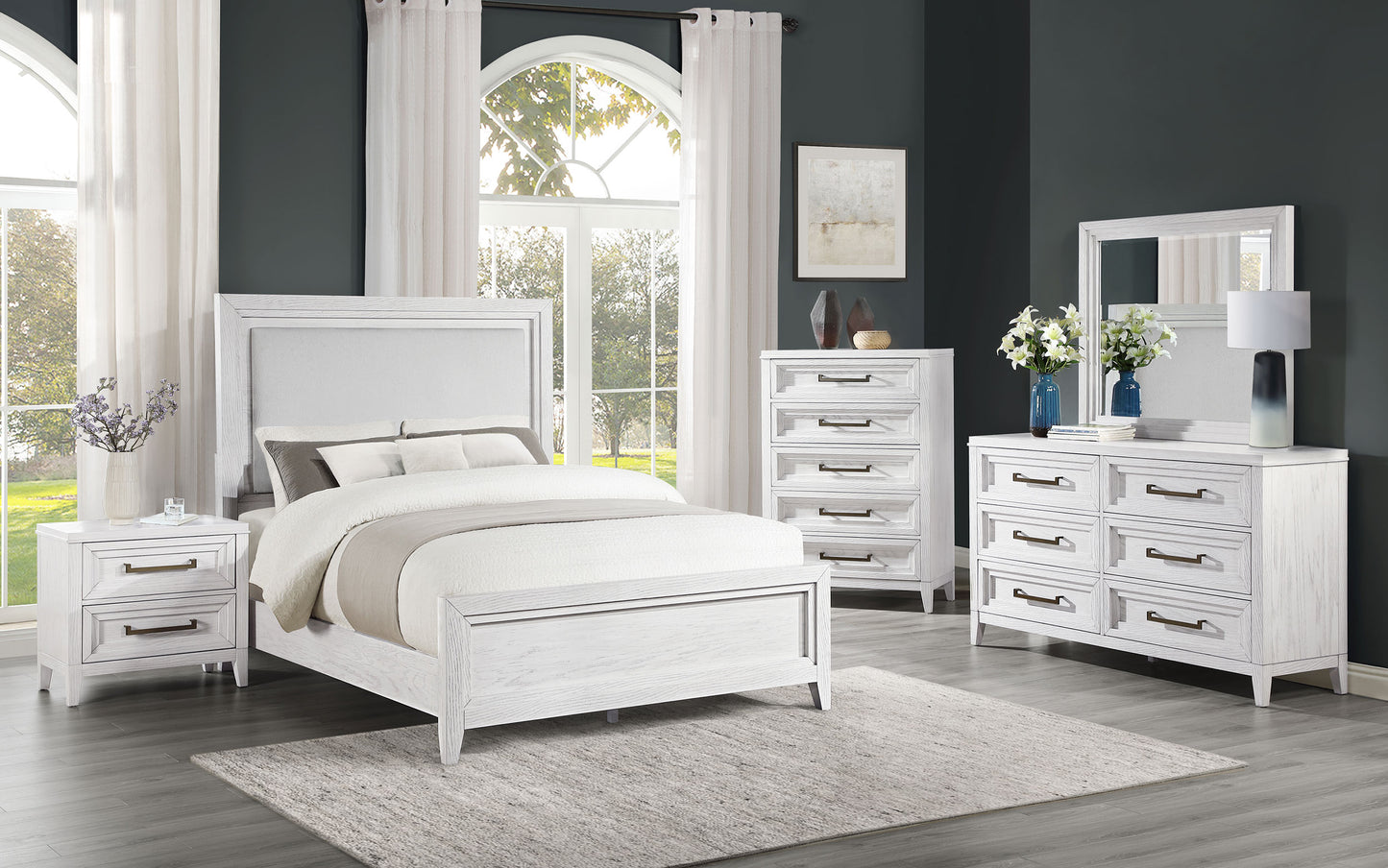 gunnison eastern king led panel bed distressed white