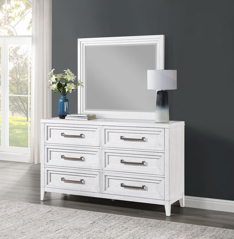 Marie 6-drawer Dresser with Mirror Distressed WhiteDistressed White