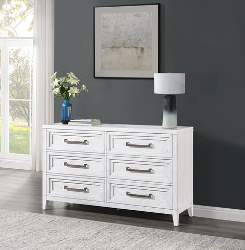 Marie 6-drawer Bedroom Dresser Distressed WhiteDistressed White
