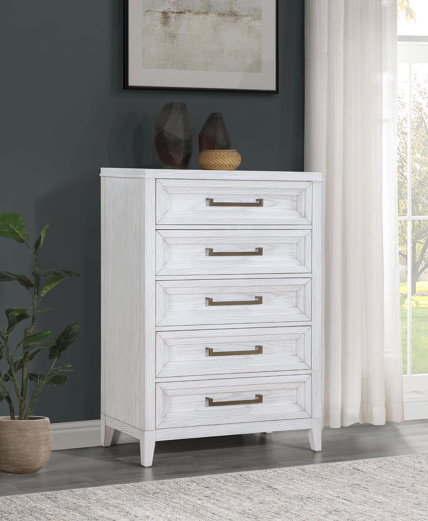 gunnison 5-drawer bedroom chest distressed white