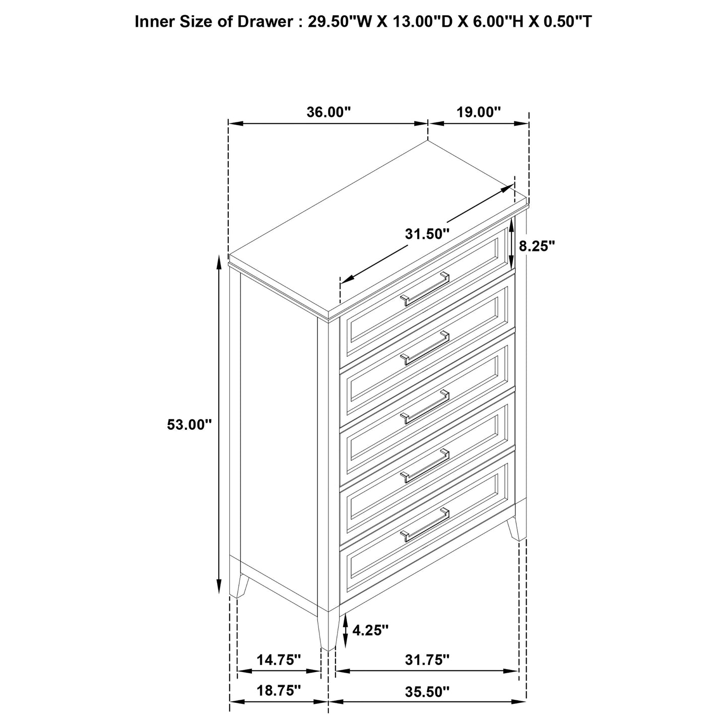 gunnison 5-drawer bedroom chest distressed white