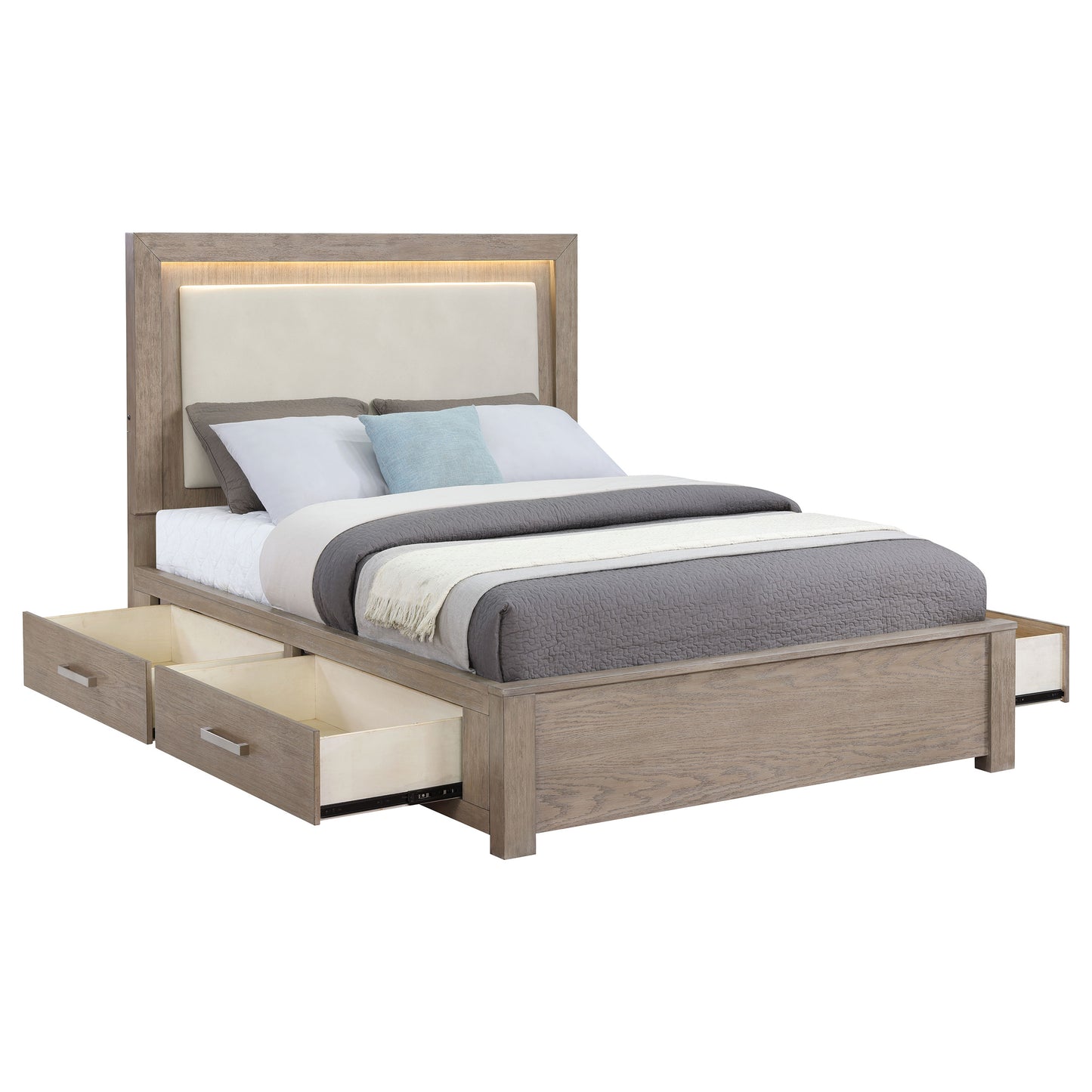 risley 56-inch queen led storage bed barley brown