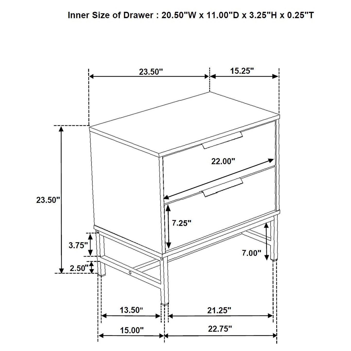 sidney 2-drawer nightstand bedside table white