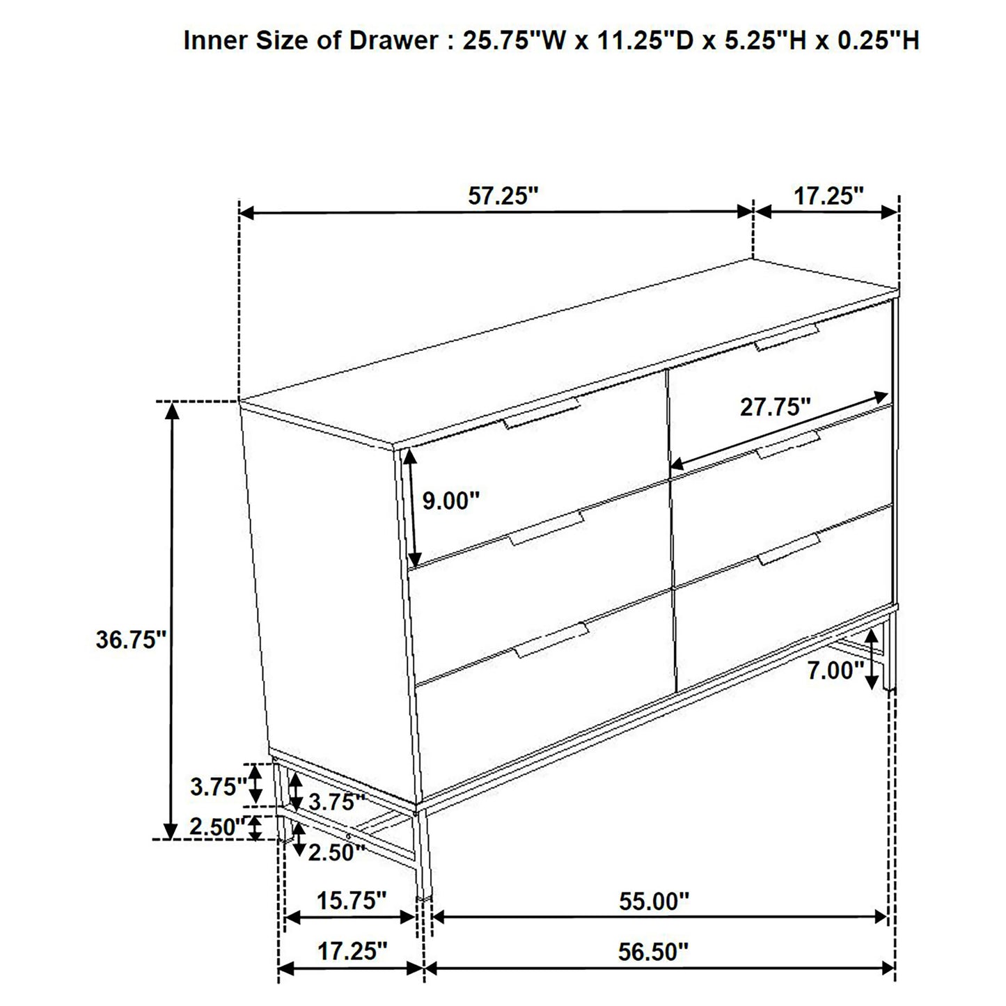 sidney 6-drawer bedroom dresser white