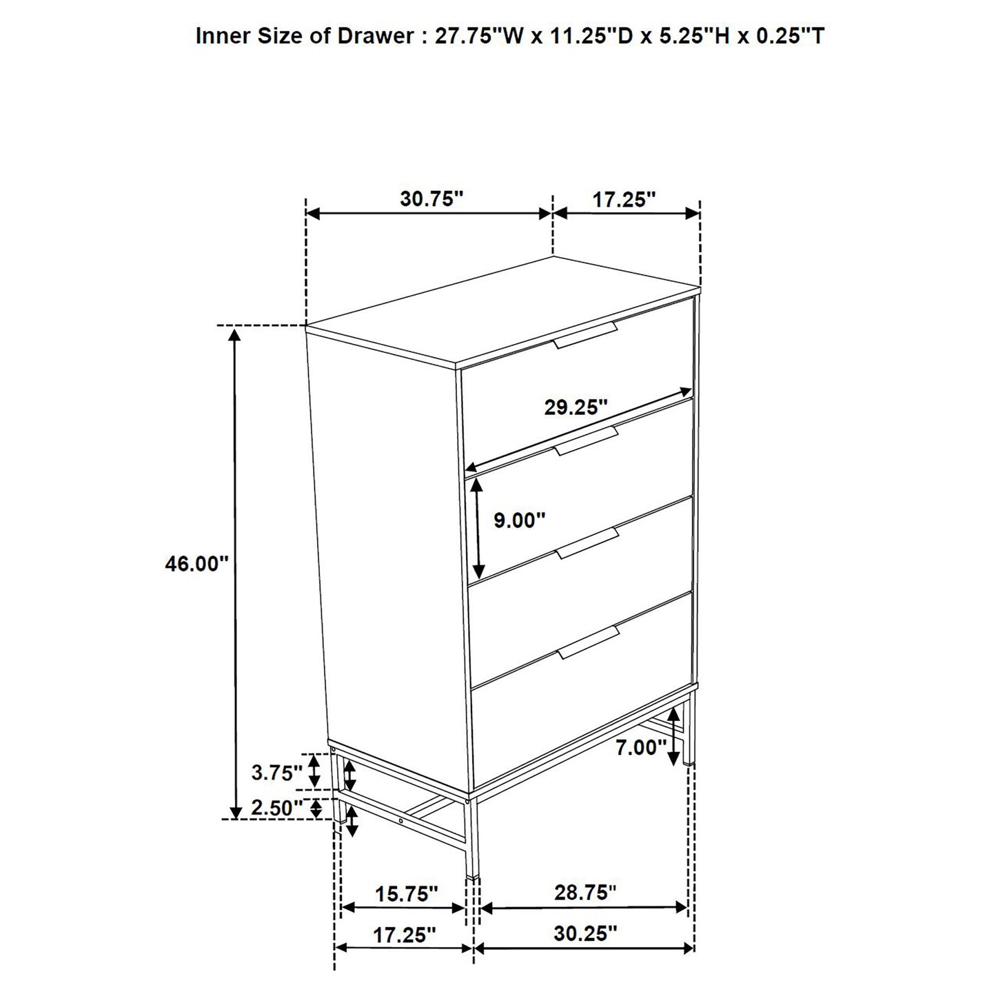 sidney 4-drawer bedroom chest white