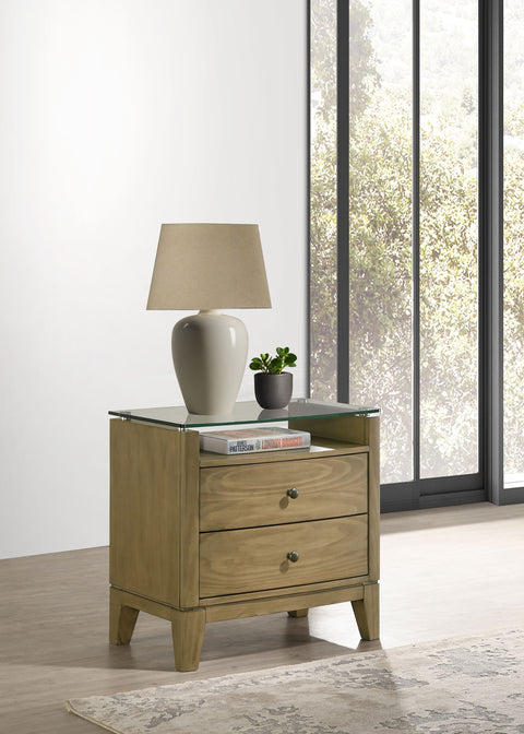 Fultonville 2-drawer Glass Top Nightstand Natural PineNatural Pine
