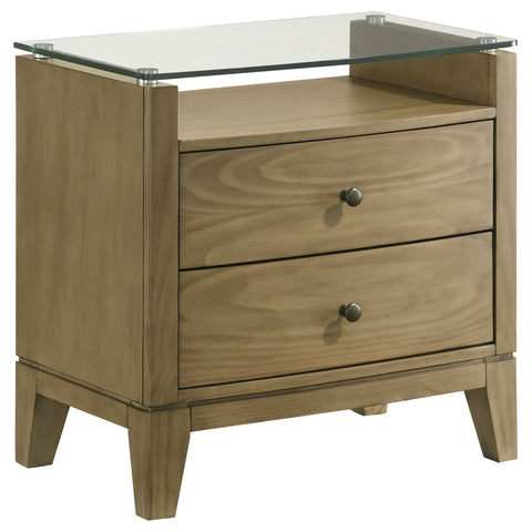 Fultonville 2-drawer Glass Top Nightstand Natural PineNatural Pine