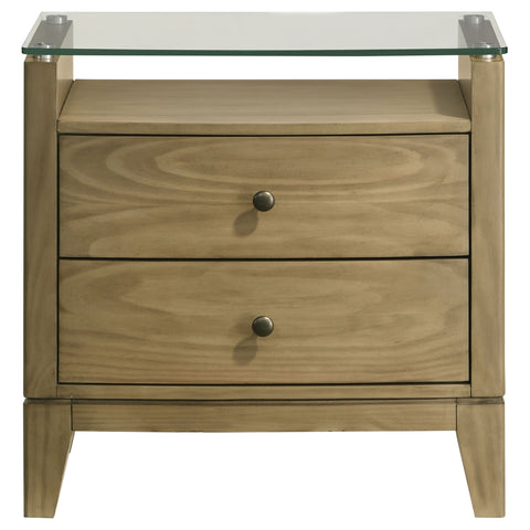 Fultonville 2-drawer Glass Top Nightstand Natural PineNatural Pine
