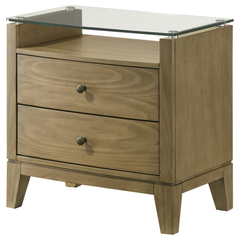 Fultonville 2-drawer Glass Top Nightstand Natural PineNatural Pine