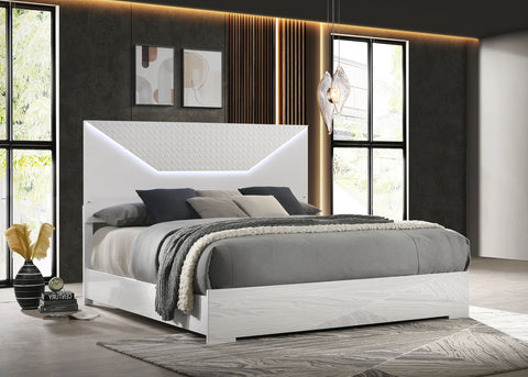 Foster Queen Panel Bed LED Headboard White High GlossWhite High Gloss