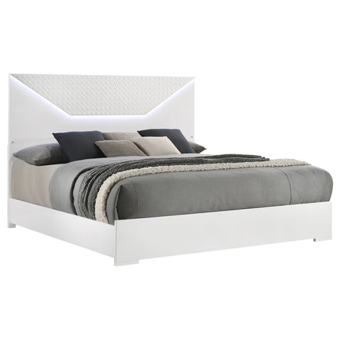 Foster Queen Panel Bed LED Headboard White High GlossWhite High Gloss