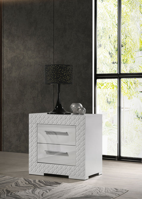 Foster 2-drawer Nightstand Bedside Table White High GlossWhite High Gloss