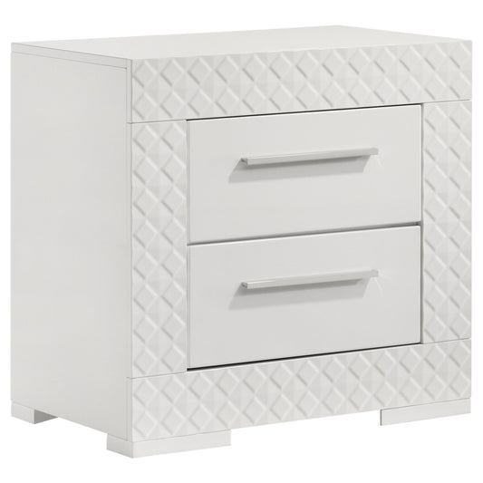 Foster 2-drawer Nightstand Bedside Table White High GlossWhite High Gloss