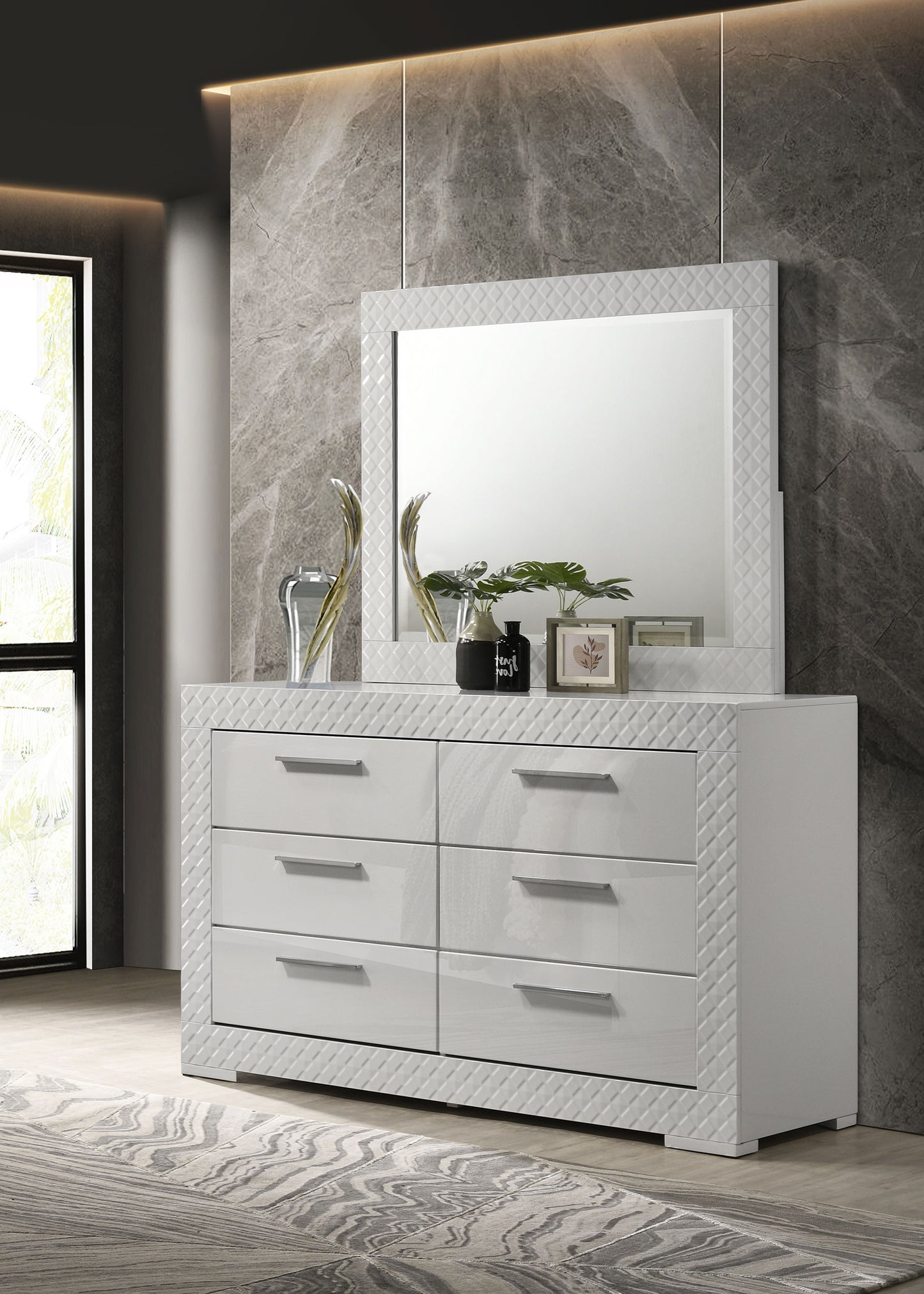 foster 6-drawer dresser and mirror white high glosswhite high gloss