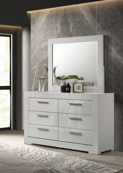 Foster 6-drawer Dresser and Mirror White High GlossWhite High Gloss