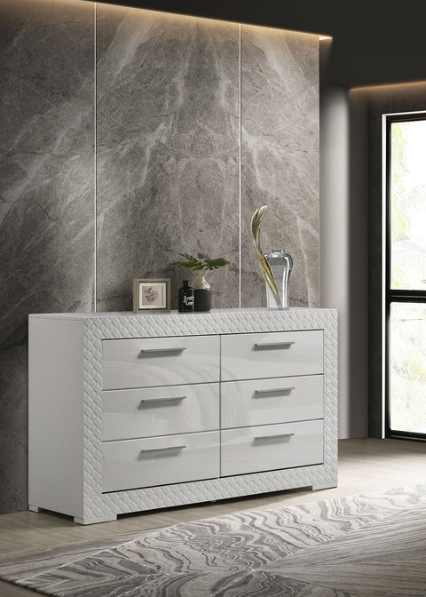 Foster 6-drawer Dresser Cabinet White High GlossWhite High Gloss