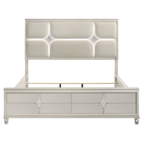 Vicente California King Panel Bed LED Headboard Pearl WhitePearl White