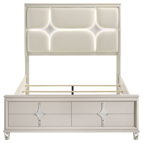Vicente Queen Panel Bed LED Headboard Pearl WhitePearl White
