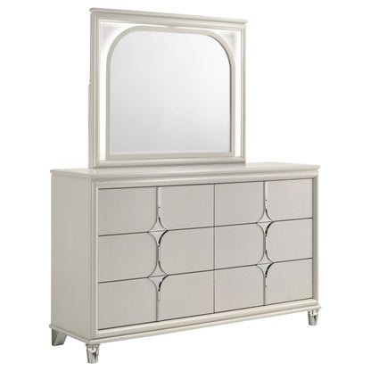 Vicente 6-drawer Dresser and LED Mirror Pearl WhitePearl White