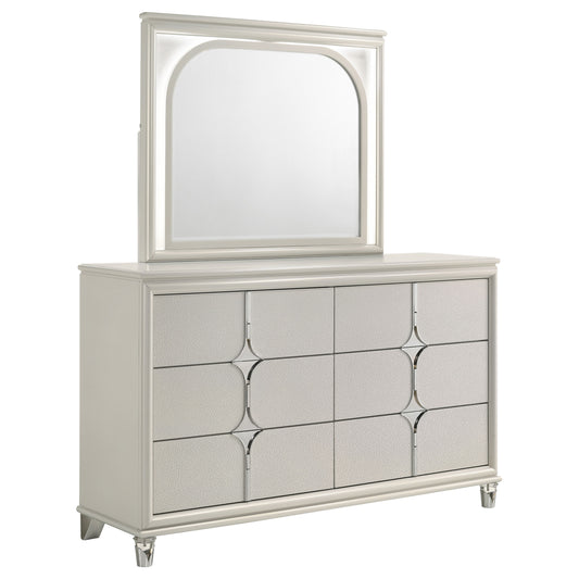 Vicente 6-drawer Dresser and LED Mirror Pearl WhitePearl White