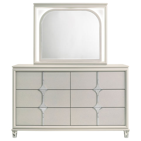 Vicente 6-drawer Dresser and LED Mirror Pearl WhitePearl White