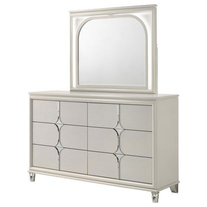 Vicente 6-drawer Dresser and LED Mirror Pearl WhitePearl White