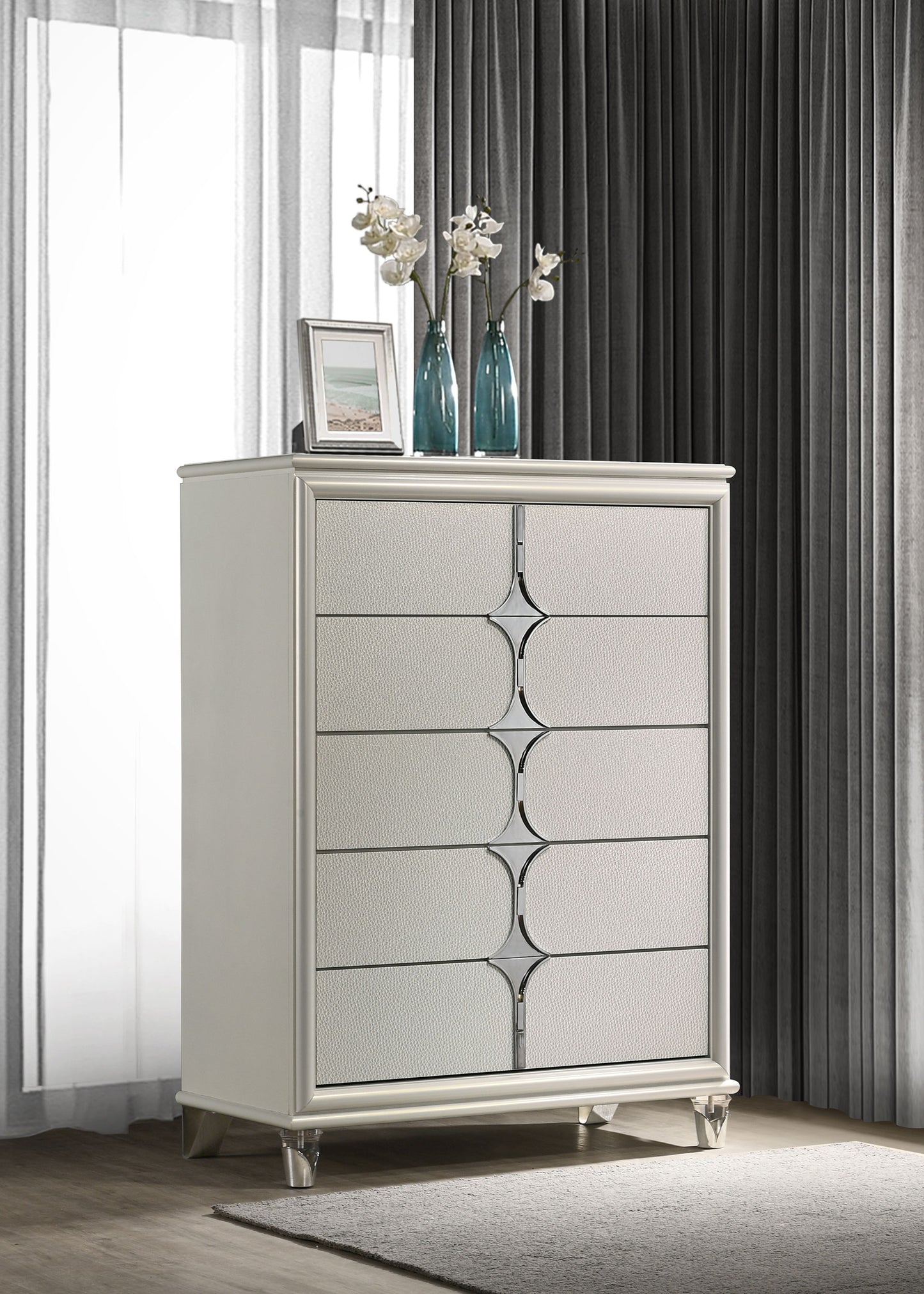 vicente 5-drawer bedroom chest of drawers pearl whitepearl white