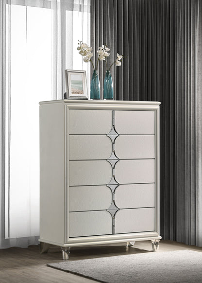 Vicente 5-drawer Bedroom Chest of Drawers Pearl WhitePearl White