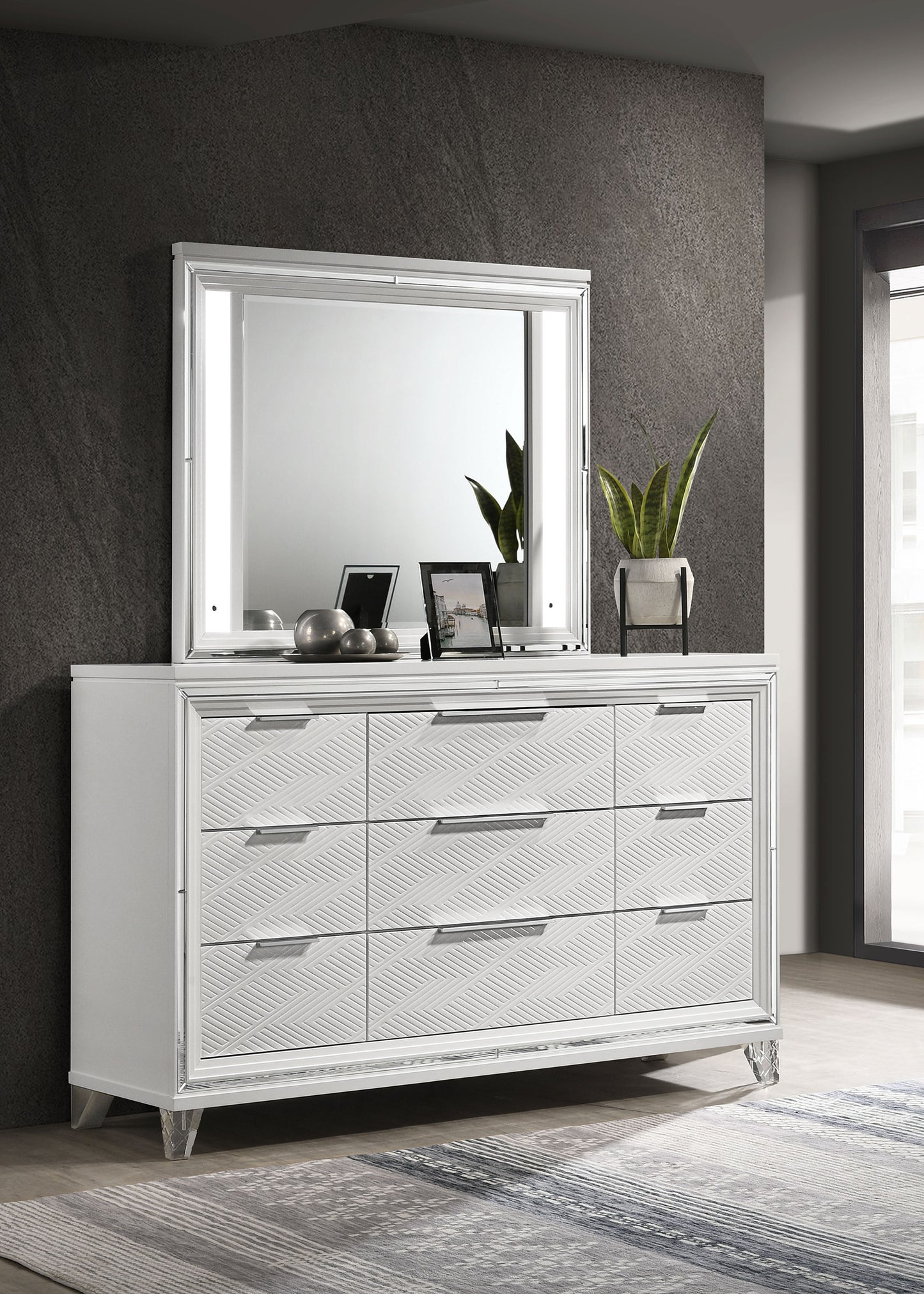 browning 9-drawer dresser and led mirror whitewhite