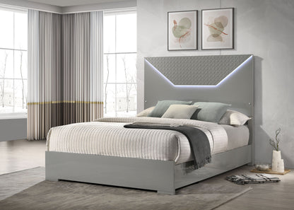 Foster Eastern King Panel Bed LED Headboard Grey High GlossGrey High Gloss